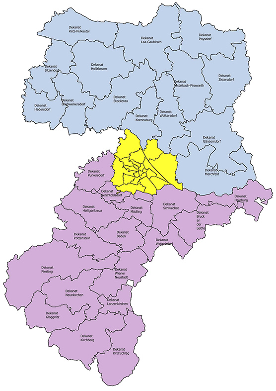 Karte der Erzdiözese Wien